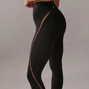 Savage X Fenty size L Flow Leggings Mesh Sheer Netting Trim Classic Black